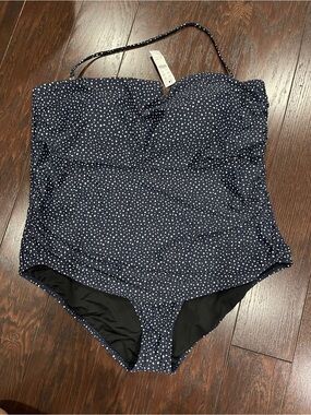 J Crew Women Navy Polka Dot One Piece  Ruched Bandeau Full Coverage NEW